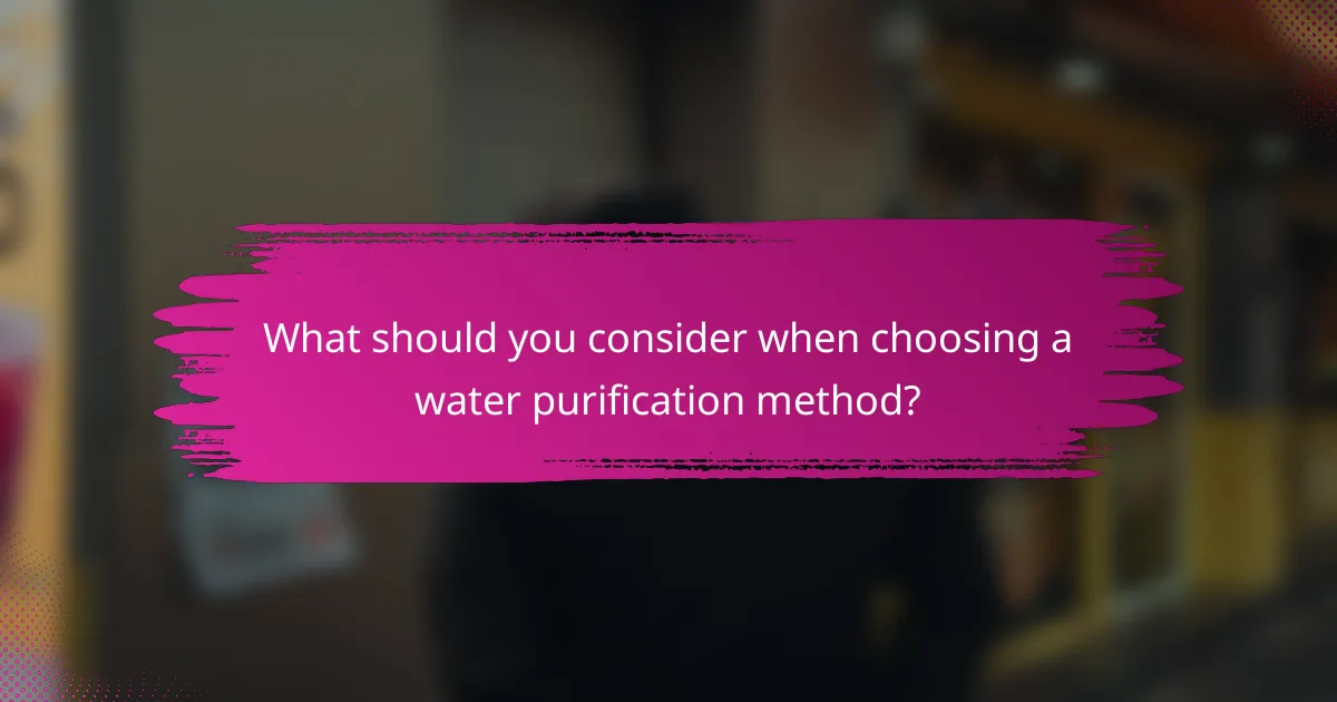 What should you consider when choosing a water purification method?